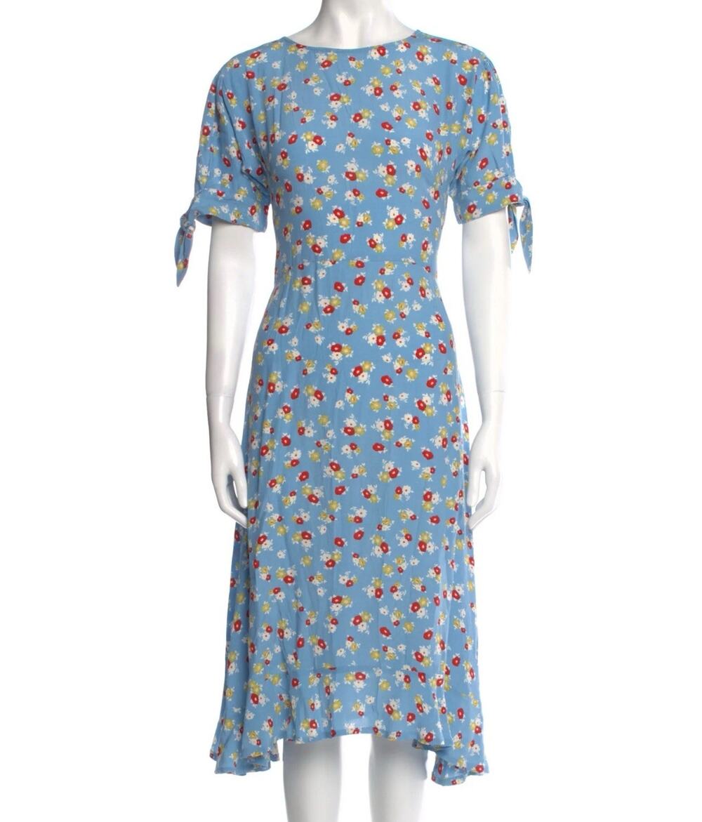 Anthropologie Faithful The Brand SZ 2 Erin Ditzy Print Midi Dress Blue Cottage